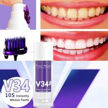 Flowweek V34 Pro Púrpura Corrector De Pasta Dental Blanqueadora De Dientes Cuidado Del Esmalte Reduce Las Manchas Amarillas - 1 unidad-30ml - Ver 4