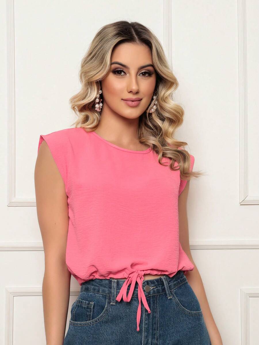 Aletheia - Blusa Sin Mangas Con Ajuste En La Barra De Tela De Dunas Air Flow Ligera, Fresca Y Transpirable, Estilo Femenino Con Manga Japonesa - Rosa Pálido - Ver 1