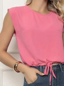 Aletheia - Blusa Sin Mangas Con Ajuste En La Barra De Tela De Dunas Air Flow Ligera, Fresca Y Transpirable, Estilo Femenino Con Manga Japonesa - Rosa Pálido - Ver 4