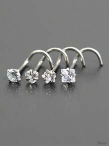 Opakowanie 4 sztuk 20G Kość 0,8x7mm Złoty Pozłacany Skręcony Barbell Kolczyki do Nozdrzy Ze Stali Nierdzewnej Kolczyki Do Nosa Z Okrągłą Gwiazdą Kwadratowe Serce Cyrkonia Sześcienna Helix Kolczyki Do Chrząstki Tragus Dla Kobiet Mężczyzn Przekłucie Nosa Meduza Monroe Piercing Labret Piercing Wargi Muszla Piercing Twarz Ciało Biżuteria