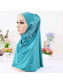 1 件女用蕾絲和水鑽裝飾單色髮帶,時尚藍色 - 彩色 - 查看 1