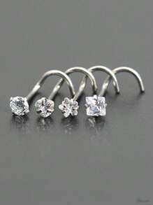 4 sztuki/zestaw wielofunkcyjnej modnej biżuterii do piercingu dla kobiet, z okrągłym, pentagramem, sercem, kwadratem, cyrkonią sześcienną w kształcie sześcianu, kolczykiem do nosa/kolczykiem/kolczykiem do wargi/kolczykiem do tragusa ze stali nierdzewnej, z prętem o długości 0,8 x 7 mm i zakrzywionym wzorem pręta Walentynki, mama, matka, dzień matki, prezent