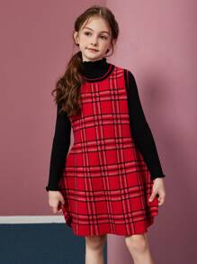 2 件/套女童羊毛衫和格子裙, - 紅色 - 查看 10