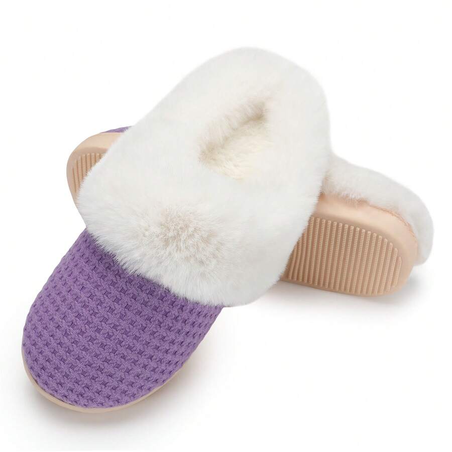 DRSLPAR Comfy House Slippers For Women Fuzzy Memory Foam Slippers Cozy Slip On Outdoor Indoor Warm Fleece Lined Bedroom Shoes - 紫色 - 查看 1