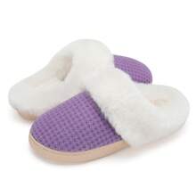 DRSLPAR Comfy House Slippers For Women Fuzzy Memory Foam Slippers Cozy Slip On Outdoor Indoor Warm Fleece Lined Bedroom Shoes - 紫色 - 查看 2