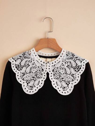 1pc Lace Detachable Collar, Versatile Decorative Collar, Frilly Shoulder Cape With Pearl Buttons, Embroidered