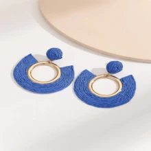 歐美新款時尚手工編織草耳環,誇張優雅的圓形耳飾 - 寶藍色 - 查看 10