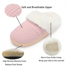 DRSLPAR Comfy House Slippers For Women Fuzzy Memory Foam Slippers Cozy Slip On Outdoor Indoor Warm Fleece Lined Bedroom Shoes - 粉色 - 查看 9