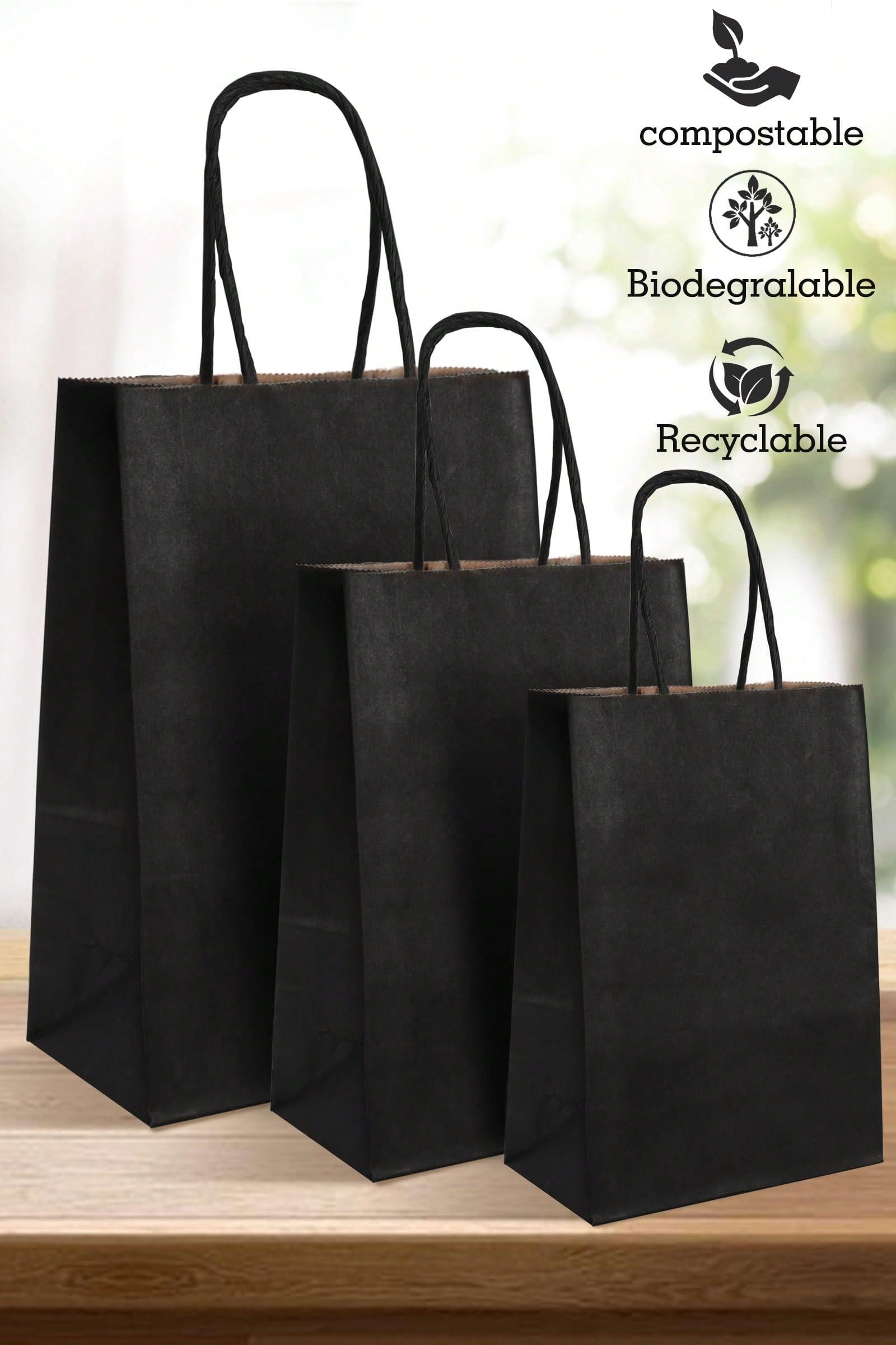 25 pcs Black Kraft Gift Bags with Handles Bags,Craft Bags