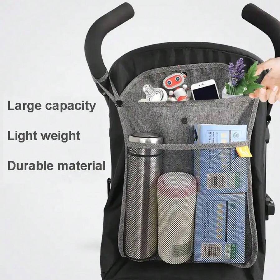 1pc Baby Stroller Storage Bag, Stroller Organizer Hanging Bag For Storage - Grey - View 1