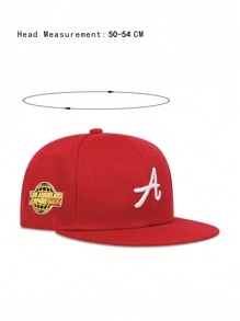 1pc Unisex Kids' A Letter & Side Pattern Embroidery Hip-Hop Hat With Adjustable Buckle For Outdoor Sun Protection During Travel - Red - View 4