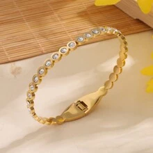 1 Stück Modische Edelstahlgold & Strass Dekor Sternform Offene Armspange Armband Für Frauen, Mädchen Straßenkleidung, Brautjungferngeschenk