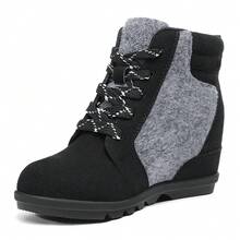 Women’s Lace Up Wedge Ankle Boots Comfortable Suede Hidden Wedge Booties - 黑色 - 查看 1