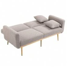 Mid-Century Modern Teddy Fabric Loveseat,Sofa Bed And  Petite Accent Sofa Couch With Gold Metal Legs For Apartment, House, Studio And ADU. - Xám - Xem 6
