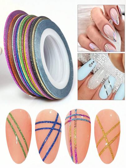13 rollos de cintas decorativas para uñas con rayas de colores mixtos, accesorios de decoración de líneas para uñas DIY, pegatinas para uñas, suministros para uñas