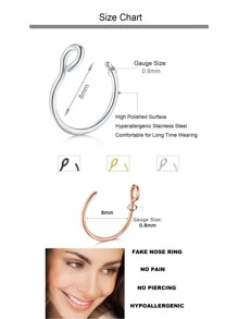 CIZME 6件套个性化20G假穿孔饰品，适用于假唇环、鼻环、鼻中隔环等，夹式假鼻环，无需穿孔的唇环，20G 8mm，金色、黑色、玫瑰金、不锈钢材质，男女通用，无需穿孔，女士假夹式鼻环 - 无需穿孔鼻夹 - 20号 - 8mm - 假鼻中隔环 - 金色、纯银、玫瑰金 - 20g - 銀色 - 查看 3