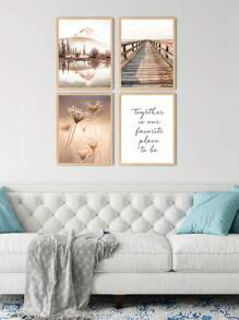 6 Piezas Pinturas De Pared Beige, Arte De Pared De Paisaje, Imágenes De Impresión Botánica, Posters De Lienzo De Hierba Seca Para Decoración De La Pared De La Sala De Estar, Sin Marco
