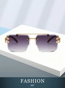 1副女士无框木质镜腿方形镜框沙滩时尚眼镜，适合旅行 - 漸變灰色 - 查看 1