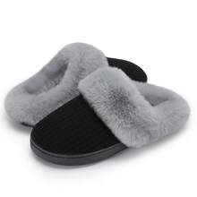DRSLPAR Comfy House Slippers For Women Fuzzy Memory Foam Slippers Cozy Slip On Outdoor Indoor Warm Fleece Lined Bedroom Shoes - 黑灰色 - 查看 3