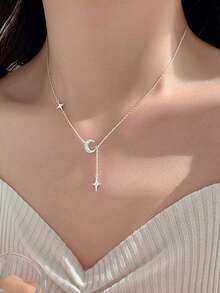 BALMORA 1條s925純銀優雅彎曲月星吊墜項鍊44cm,適合女士、女孩派對約會禮物日常佩戴 - 銀色 - 查看 6