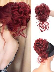 Fluffy Curly Bun Hair Extensions Fluffy Coiffure Wig Hairpieces With Stretchy Rubber Bands For Women Girls Kids Synthetic Bun Hair Extensions - Red - View 2