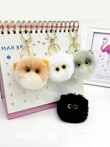 1pc Plush White Cat Head Keychain , Cute Animal Chain ,Pendant Doll Toy Small Gift,Christmas Accessories,Versatile Hanging Items For Backpacks, Fashionable Gifts - White - View 3