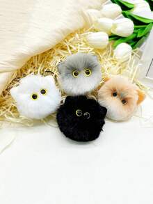 1pc Plush White Cat Head Keychain , Cute Animal Chain ,Pendant Doll Toy Small Gift,Christmas Accessories,Versatile Hanging Items For Backpacks, Fashionable Gifts - White - View 4