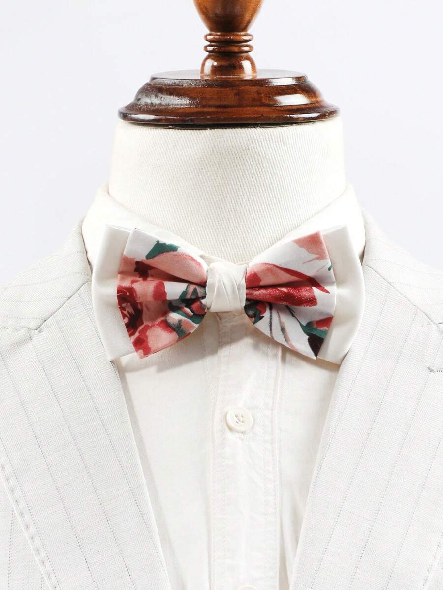 1入組男士優雅花紋雙層米色領結,適用於正式和日常西裝 - 米色 - 查看 1