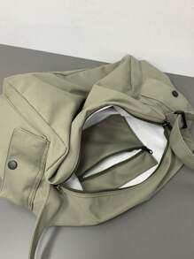 冬季新款簡約時尚男士肩袋,大容量戶外旅行運動商務斜跨包 - 綠色 - 查看 8