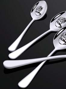 Thìa cà phê hình cú bằng thép không gỉ, thìa súp dễ thương dùng tại nhà, thìa ăn sáng tạo, thìa sắt cho nhà hàng / 1 đồ dùng học tập - Bạc - Xem 6