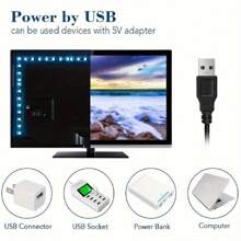 5v Usb Led 燈帶溫暖柔性燈聖誕裝飾電視背光 Diy 照明、臥室、櫥櫃、廚房 - 白色 - 查看 2