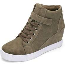 Women's Lace Up Wedge Sneakers High Top Fashion Sneakers Ankle Booties - 卡其色 - 查看 1