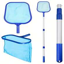 3Pcs/Set Pool Cleaning Tools Pool Flat And Deep Skimmer Net Set With 17"-40" Telescopic Pole Leaf Skimmer Fine Mesh Net Rake Net For Cleaning Above Ground Inground Pool Hot Tub Spa Pond - Blue - View 1