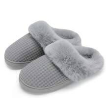 DRSLPAR Comfy House Slippers For Women Fuzzy Memory Foam Slippers Cozy Slip On Outdoor Indoor Warm Fleece Lined Bedroom Shoes - 深灰色 - 查看 1