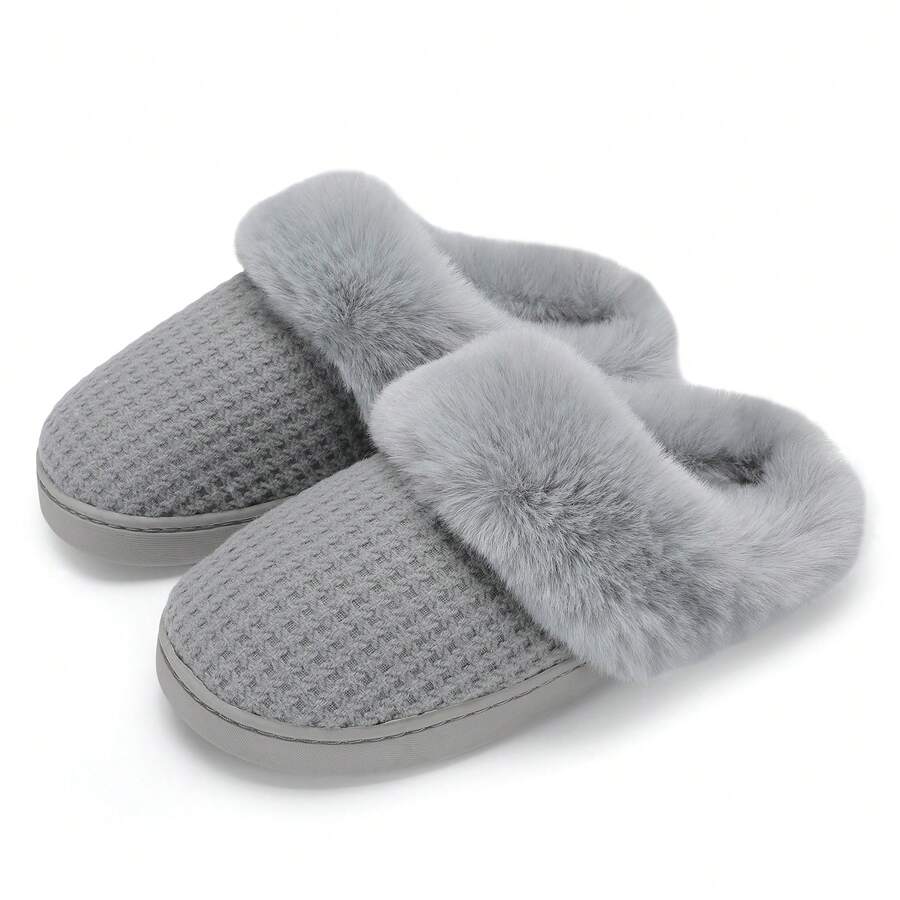 DRSLPAR Comfy House Slippers For Women Fuzzy Memory Foam Slippers Cozy Slip On Outdoor Indoor Warm Fleece Lined Bedroom Shoes - 深灰色 - 查看 1