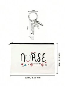1套護士禮物/最佳朋友禮物,高品質亞麻製化妝包和不銹鋼鑰匙扣,可愛的旅行包女士生日禮物 - 護士生存套裝化妝包 - 輕巧多功能組織器 - 絕佳女士必需品!化妝品收納袋,化妝包,洗漱袋,理想的伴娘禮物 - 白色 - 查看 5