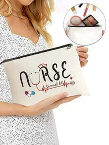 1套護士禮物/最佳朋友禮物,高品質亞麻製化妝包和不銹鋼鑰匙扣,可愛的旅行包女士生日禮物 - 護士生存套裝化妝包 - 輕巧多功能組織器 - 絕佳女士必需品!化妝品收納袋,化妝包,洗漱袋,理想的伴娘禮物 - 白色 - 查看 7