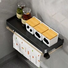 1件廚房收納架,抹布架,掛壁式保鮮膜紙巾架,調料收納架,毛巾架,適用於廚房和浴室物品收納 - 黑色 - 查看 4