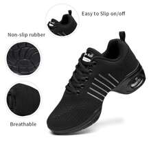 Women's Jazz Shoes Lace-Up Sneakers - Breathable Air Cushion Lady Split Sole Athletic Walking Dance Shoes Platform - Một màu đen - Xem 2
