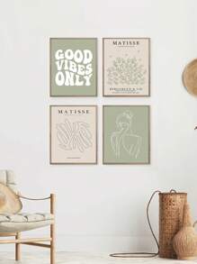 6入組波西米亞風格壁畫,綠色藝術畫,抽象畫海報,抽象線條印花圖片,植物藝術印花,幾何波浪壁畫,葉子帆布海報,北歐風格壁畫,客廳裝飾品無框 - 杏色 - 查看 5