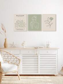 6入組波西米亞風格壁畫,綠色藝術畫,抽象畫海報,抽象線條印花圖片,植物藝術印花,幾何波浪壁畫,葉子帆布海報,北歐風格壁畫,客廳裝飾品無框 - 杏色 - 查看 6