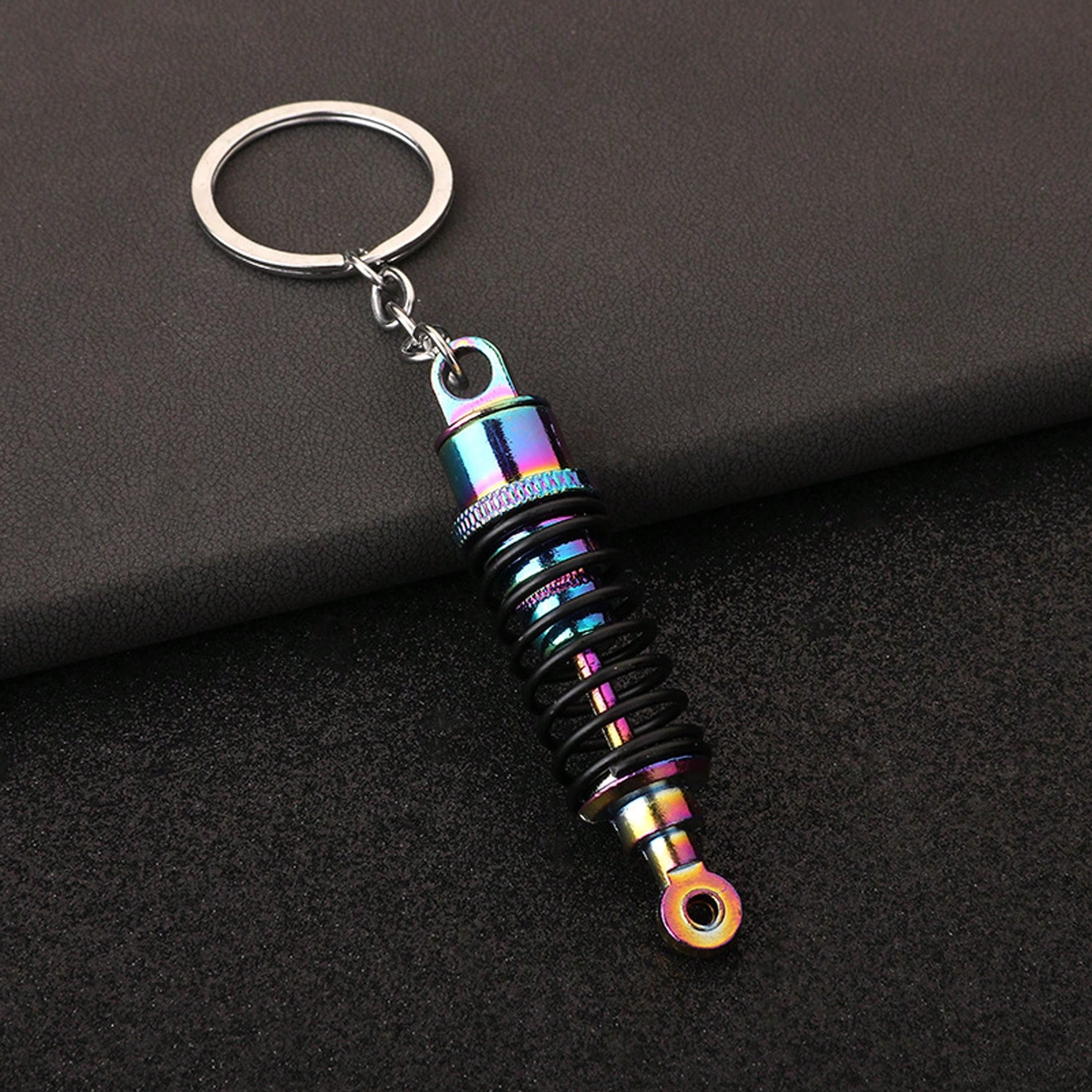 1pc Black Car Shock Absorber Keychain, Metal Model Keyring For Car