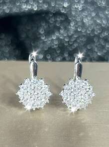 Vanel 1 对银色向日葵锆石耳钉，闪亮锆石耳环，适合送给女友、新娘派对伴娘的珠宝礼物 - 銀色 - 查看 9