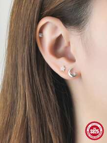 3入組925銀ins立體立方體星月耳針套裝,18k鍍金多入組潮流女士耳環,適用於多重穿洞,婚禮派對訂婚聖誕禮物 - 銀色 - 查看 5