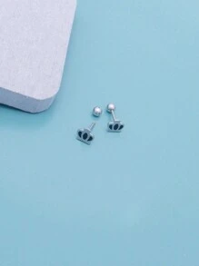 1pair Fashionable Simple Stainless Steel Stud Earrings, Unisex, Cool All-Match Ear Jewelry - Love Money - View 17