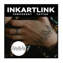 Inkartlink 1張6*10公分火和草本汁圖案暫時性貼紋,紋身,15天持久,半永久性,逼真的假紋身,持久1-2週 - 黑色 - 查看 1