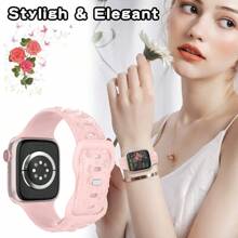 Unbeinst 1 条压纹玫瑰硅胶表带，女士防水运动表带，适用于 Apple Watch Series 10/9/8/7/6/5/4/3/2/1/Ultra 2/Ultra/SE - 粉砂 - 查看 2