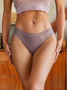 FINETOO 5pcs Lace Pattern Spliced Triangle Panties