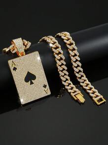 1入新款朋克撲克吊墜項鍊,街頭搖滾嘻哈風格,紅色滴油矩形撲克時尚吊墜項鍊男女適用 - 50cm1:1紅桃A - 查看 2