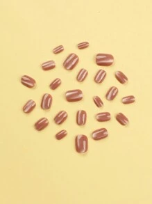 24 件经典法式短方形指甲裸色法式白色按压指甲水晶指甲假指甲美甲套装可拆卸全覆盖持久耐用包括 1 片粘性标签和 1 个迷你锉刀非常适合日常佩戴美甲用品美甲